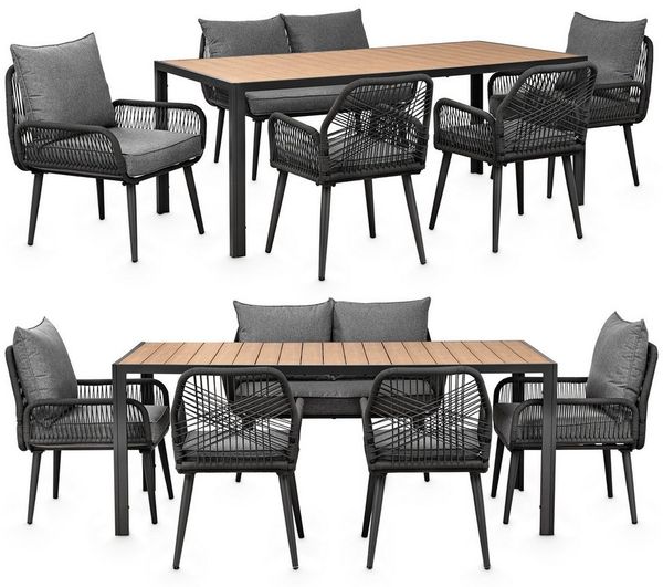 Swing&Harmonie Gartenlounge-Set für 4-6 Personen mit Tisch, Sofa, Stühle, Esstisch, (wetterfest, WPC-Tischplatte, Seilgeflecht Lounge, inkl. Kissen Sienna Garten Sitzgruppe), Outdoor Essgruppe