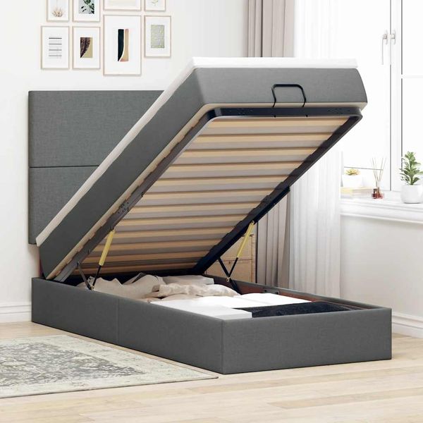 vidaXL Ottomane Bett mit Matratze & LEDs Dunkelgrau 80x200 cm Stoff 3313879
