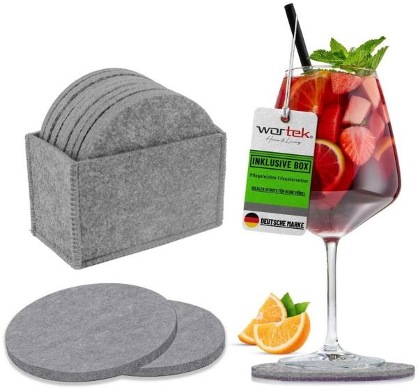 wortek Getränkeuntersetzer Filz-Untersetzer Rund für Gläser 10er Set + Box, Zubehör für Tisch & Gläser, Set, 10-tlg, waschbare Getränke Glasuntersetzer Gläser, Tischuntersetzer Filz 10 cm