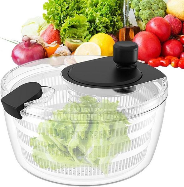 BlingBin Salatschleuder 4.5l Obstwaschschüssel, Wassersieb-Spinner, Manuelle Gemüsesieb, (1 Stück, 1-tlg, 24,5 × 12,2 × 17 cm), mit Schüssel und Deckel, Obsttrockner, Geteiltes Design, BPA-frei