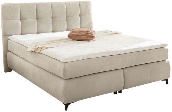 Boxspringbett Bornholm / Beatrice Mix, Polyester, Stoff, Beige, 193 x 119 x 222 cm