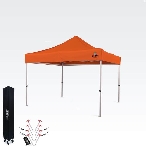 Garten-Pavillon Klappbar 3×3 m | Premium UV-/PVC-Schutz | Robuste BRIMO-Konstruktion | Schneller Aufbau ohne Werkzeug - ohne Wände - Orange