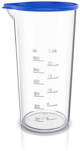 Arendo Messbecher mit Deckel, 600ml, 20 Unzen, Klarsichtbecher, Mixbecher aus Kunststoff, Kunststoff, ideal für elektrische Handmixer, Stabmixer & Handrührer