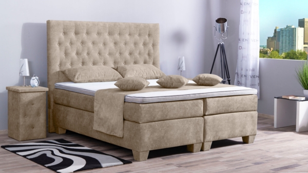 Meisterbetten Boxspringbett Vila 100x200 in DS-Beige, Matratzenbezug Nano, Ergoflex-Topper