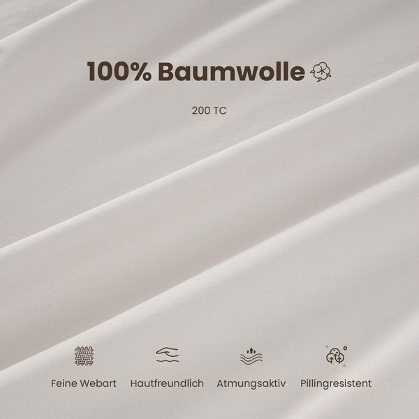 Topfinel Bettwäsche 135 x 200 baumwolle weich hautfreundlich Allergiker Baby ganzjährig, Baumwolle, 3 teilig, bettwäsche-sets 200 X 200 mit reißverschluss Beige Einfarbig Modern
