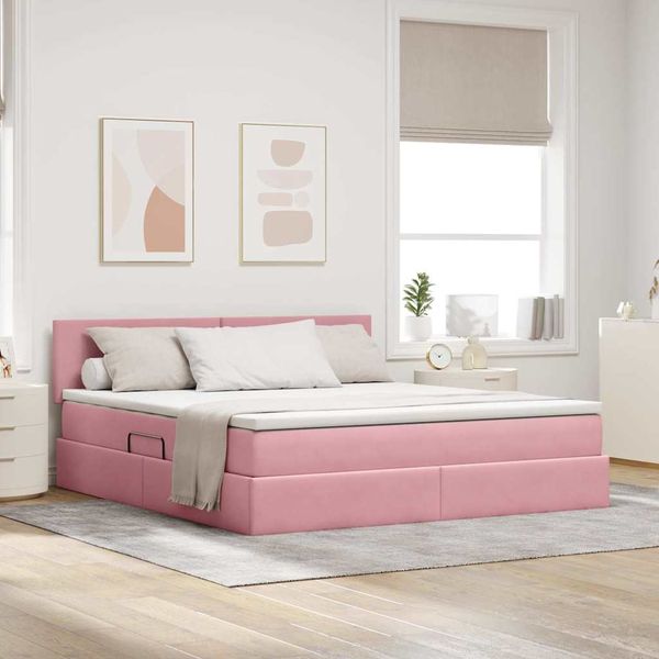 vidaXL Aufbewahrungsbett mit Matratze Rosa 180 x 200 cm Samt 3370718