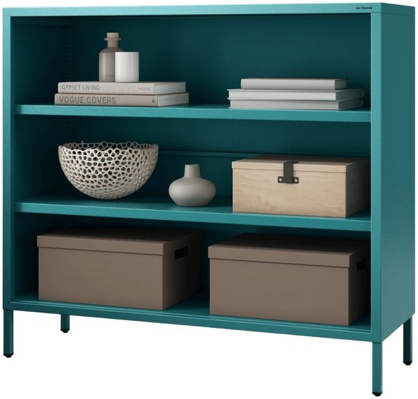 Metall Kommode offen LUCA - 4 Ebenen, Industrie-Design | Metallregal klein Standregal Stahl Büro Wohnzimmer Arbeitszimmer, 90x100x35cm Türkis