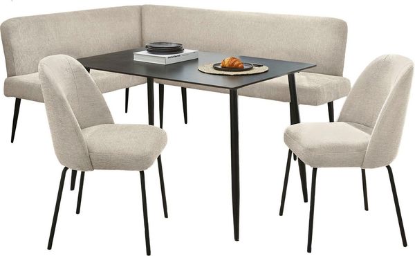 Jockenhöfer Gruppe Eckbankgruppe Melvin (Set, 4-tlg. Tisch, Bank und 2 Stühle), Taschenfederkern, (Set), Tisch (120x75cm) schwarz, Bank und Stühle anthrazit oder beige