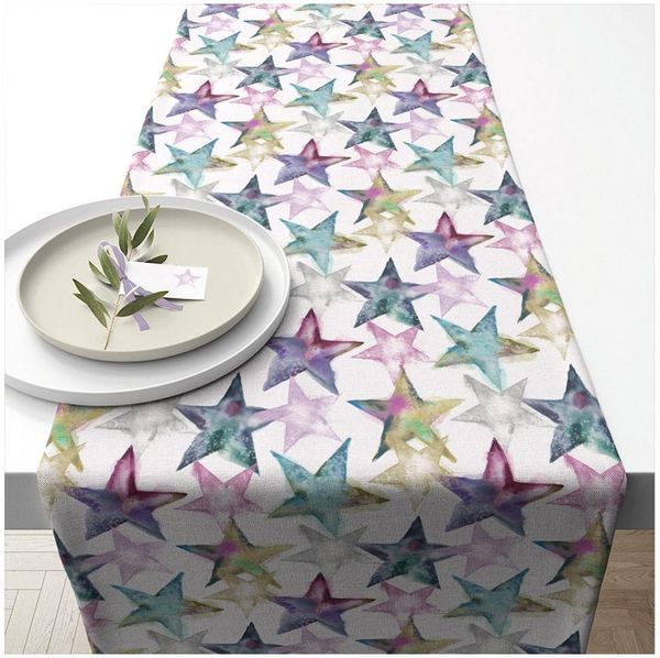 Ambiente® Tischläufer Watercolour stars (1-tlg, 1-teilig), Tischläufer Tischdecke ca. 40x150cm Baumwolle