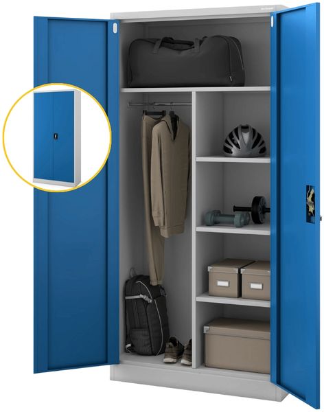 Mehrzweckschrank Metall abschließbar DAWID - Funktionaler Metallschrank | Schließfachschrank Putzmittelschrank Besenschrank Vorratsschrank, 185x90x45cm Grau-Blau