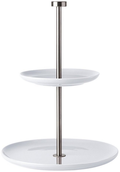 ASA Selection Grande Etagere Flach, 2 stufig, Keramik / Edelstahl, Weiß, H 25 cm, 92152146