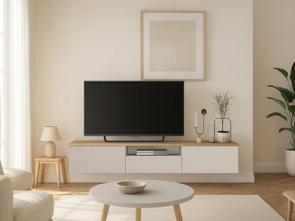 Vente-unique - LOTULA TV unit Holz, Platte BeigeBeige - B 29,5 cm x H 31,3 cm x L 180 cm