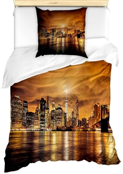 Abakuhaus Bettwäsche Milbensicher Allergiker geeignet mit Kissenbezug, Microfaser, New York Manhattan bei Sonnenuntergang