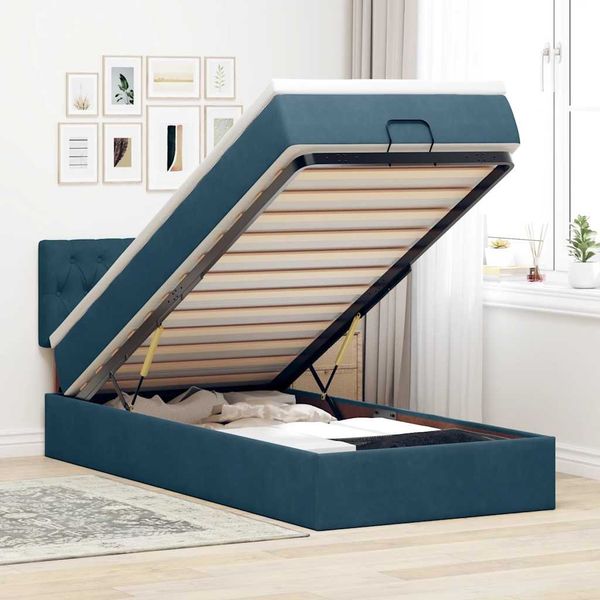 vidaXL Ottoman-Bett mit Matratze & LEDs Dunkelblau 90x200 cm Samt 3312672