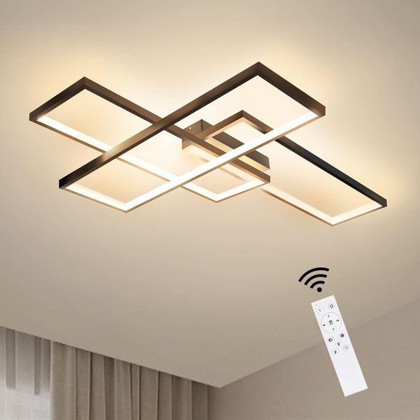ZMH Deckenlampe LED Dimmbar Deckenleuchte: 65CM Schwarz Wohnzimmerlampe 65W Modern Schlafzimmerlampe Geometrisch Küchenlampe Design Bürolampe mit Fernbedienung für Wohnzimmer Schlafzimmer Küche Büro