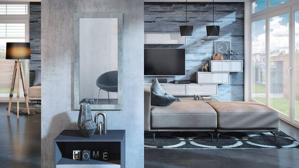 Vladon Spiegel Lima, Wandspiegel mit Rahmen im modernen Stil, Beton Oxid Optik (89x45 cm)