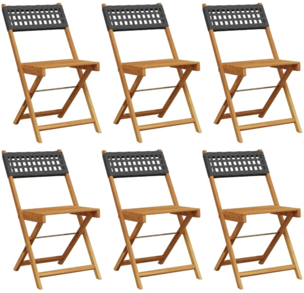 vidaXL Gartenstühle 6 Stk. Klappbar Schwarz Poly Rattan & Massivholz 3214593