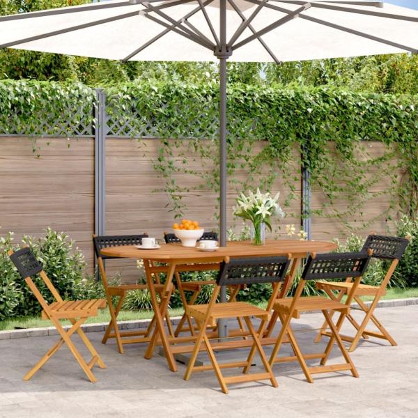 vidaXL Gartenstühle 6 Stk. Klappbar Schwarz Poly Rattan & Massivholz 3214593