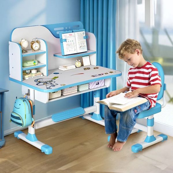Büro für Kinder mit mehreren Funktionen, verstellbare Neigung mit Fächern und Ergonomie für die Liege,Blau,110 x 80 x 54 cm