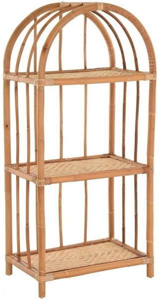 Krines Home Badregal Badregal mit DREI Ablagen, Rundbogen Regal/Standregal aus Natur Rattan, Küchenregal, Schöne Geflechtmatte auf den Ablagen