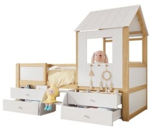 Flieks Hochbett Kinderbett Hausbett 90x200cm mit 4 Schubladen und kleine Treppe Bild 6