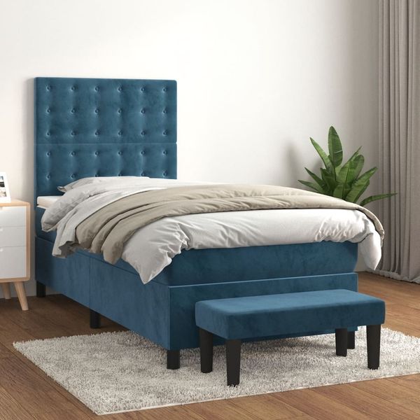 vidaXL Boxspringbett mit Matratze Dunkelblau 80x200 cm Samt 3138053