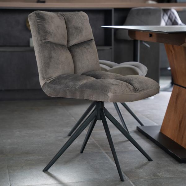 HOME DELUXE Esszimmerstuhl drehbar Samt NODA – 6er Set Hellgrau