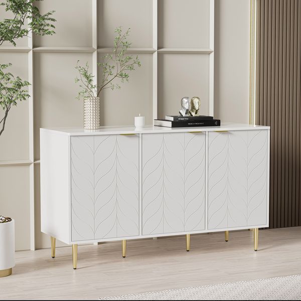 Nachttisch Blumenmuster Weiß mit goldfarbenem Metallgriff, Schlafzimmer Beistelltisch mit Stauraum
