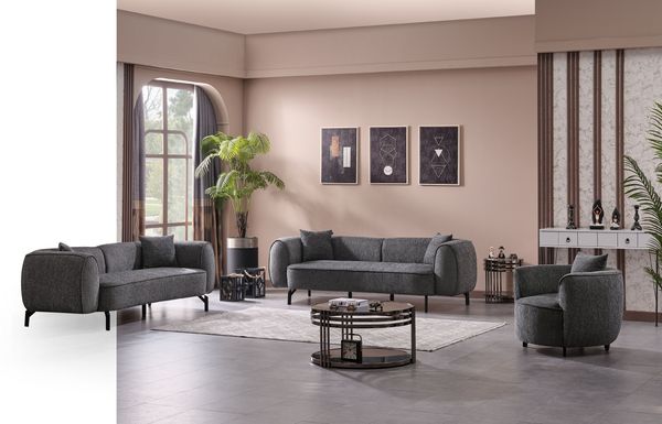 Sitzgruppe/Sofa Set - Wohnzimmergarnitur "Malve" 3+3+1-Anthrazit
