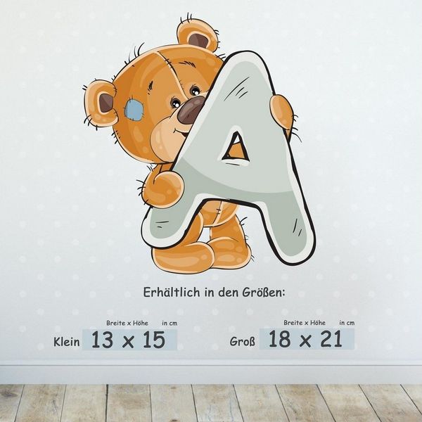 Sunnywall Wandtattoo Buchstaben ABC Bärchen Aufkleber für Wand & Tür (Buchstaben einzeln oder kombinierbar), selbstklebend, konturgeschnitten