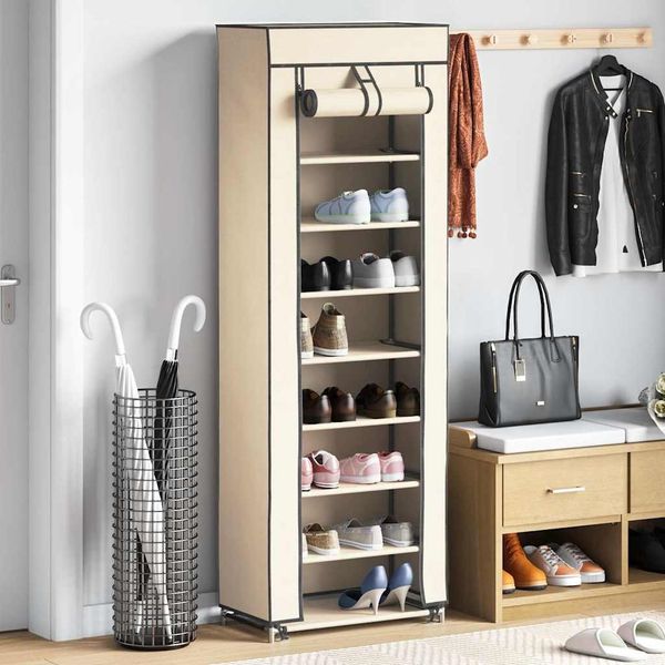 vidaXL Schuhschrank mit Abdeckung Cremeweiß 57 x 29 x 162 cm Stoff 282431