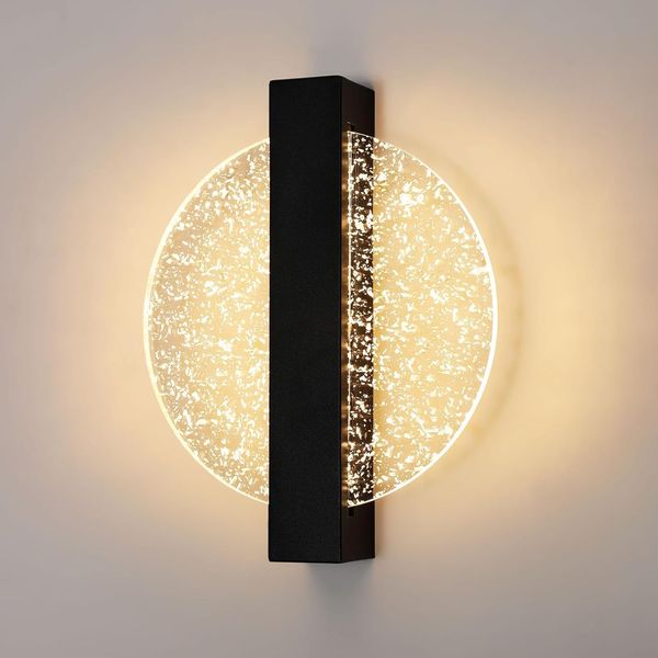 Comely LED Wandleuchten Innen Schwarz,12W Rund Acryl Wandlampe Innen 3000K/4500K/6500K, Wandleuchte LED Modern Nachttischlampe für Wohnzimmer, Schlafzimmer, Treppenhaus, Flur