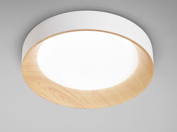 LED Deckenleuchte ARKA Weiß mit Holzoptik, hell & 3 Lichtfarben, Ø 50cm