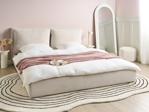 Bett mit Lattenrost Stoff BAJONNA 180 x 200 cm Hellbeige Bild 3