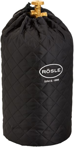 RÖSLE Abdeckhaube für Gasflasche mit 11 kg Füllgewicht, Schutzhülle, 100% Polyester, mit praktischem Klettverschluss und Zugband, Schwarz