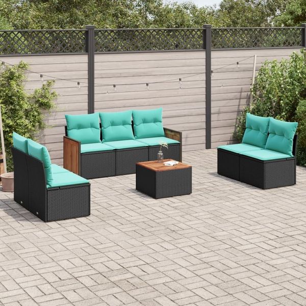 vidaXL 8-teiliges Gartensofa-Set mit Kissen, schwarzes Polyrattan 3227562