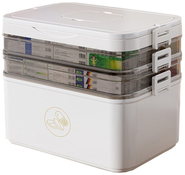 Coonoor Aufbewahrungsbox Große Kapazität Medikamenten-Aufbewahrungsbox, mit Aufkleber, tragbare Kunststoff-Medikamentenbox mit Griff Bild 1