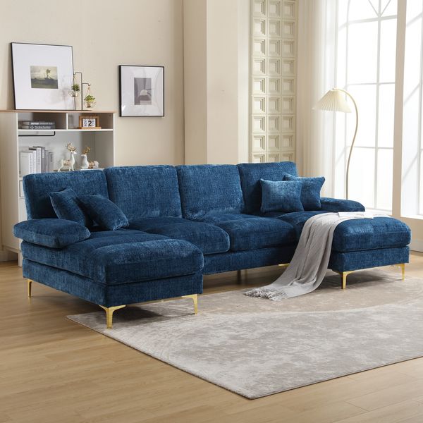 4-Sitzer Wohnlandschaft B 272 x T 136 x H 88 cm aus Chenille mit 2 Liegeflächen