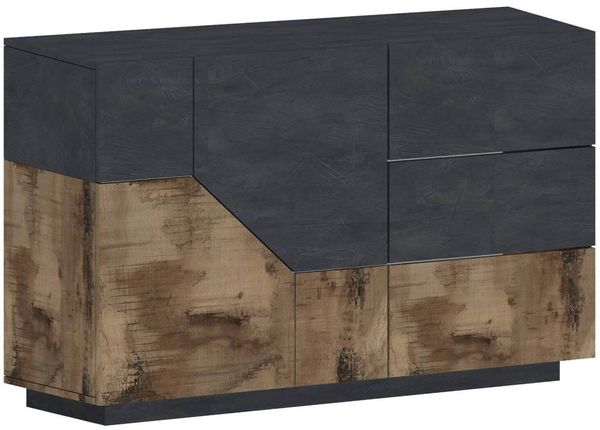 Dmora Kommode All, Küchen-Sideboard mit 2 Türen und 3 Schubladen, Wohnzimmer-Buffet, 100 % Made in Italy, 141 x 43 x 86 cm, Schiefer und Ahorn,
