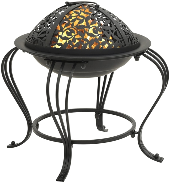 vidaXL Feuerschale, mit Schürhaken, Stahl Schwarz, Ø 49 x 44 cm