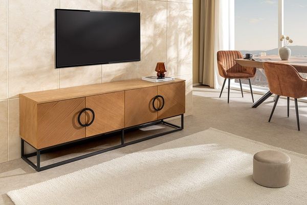 riess-ambiente Lowboard GRANDEZZA 180cm natur schwarz – Eiche, Metall, Industrial, Furniert (Einzelartikel, 1 St), TV-Schrank mit Türen & Fächern – ideal für Wohnzimmer im Loftstil