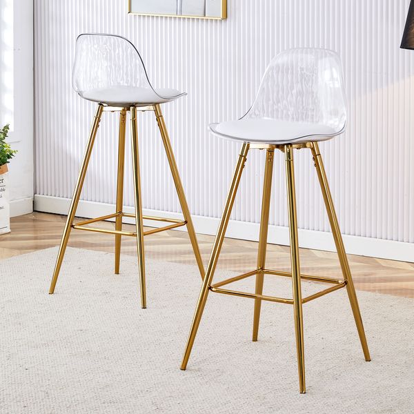2er-Set Barhocker Hoch Modern Thekenhocker mit Rückenlehne Ergonomisch Kratzfeste Sitzschale,120 kg Tragkraft,Glod