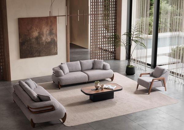 Sitzgruppe/Sofa Set - Wohnzimmergarnitur "Salix" 3+3+1-Grau