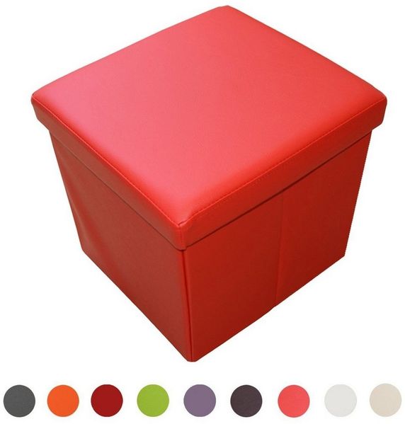 style home Sitzhocker mit Stauraum faltbare Sitzwürfel (Sitztruhe aus Kunstleder, 38 x 38 x 38 cm Red), gepolstert Sitzbank Fußhocker für Wohnzimmer Schlafzimmer