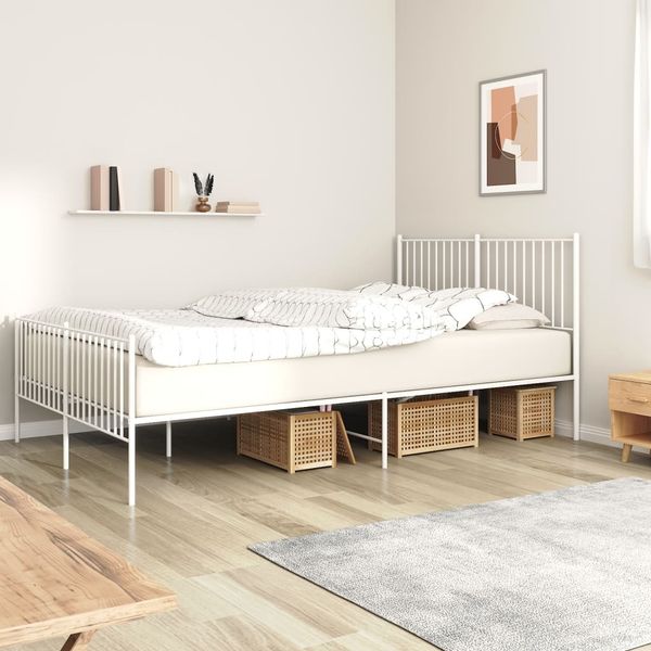 vidaXL Bettgestell mit Kopf- und Fußteil Metall Weiß 160x200 cm 350952