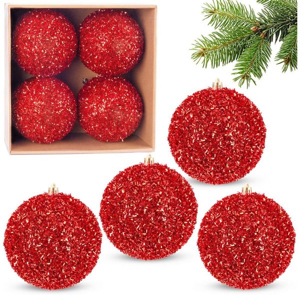 BRUBAKER Weihnachtsbaumkugel Glitzer Weihnachtskugeln - 4er Set große Glitter Baumkugeln - 10 cm (4 St), Christbaumkugeln Bruchsicher aus Kunststoff - Christbaumschmuck