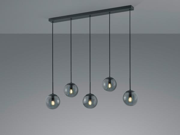 TRIO Leuchten LED Pendelleuchte, LED wechselbar, Warmweiß, große Balkenlampe für über-n Esstisch hängend, 5x Glaskugel Rauchglas