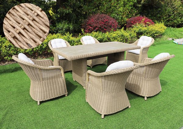 7tlg. Sitzgruppe BELLA Natural rundes Polayrattan Loungemöbel-Set Gartenmöbel