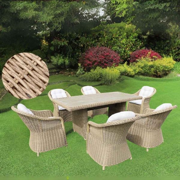 7tlg. Sitzgruppe BELLA Natural rundes Polayrattan Loungemöbel-Set Gartenmöbel