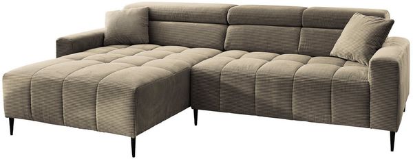 Massivart® Ecksofa Cord 256 cm / Cordsofa / Sitztiefen- & Kopfteilverstellung / SIMPLE, Nosagfederung · frei im Raum stellbar